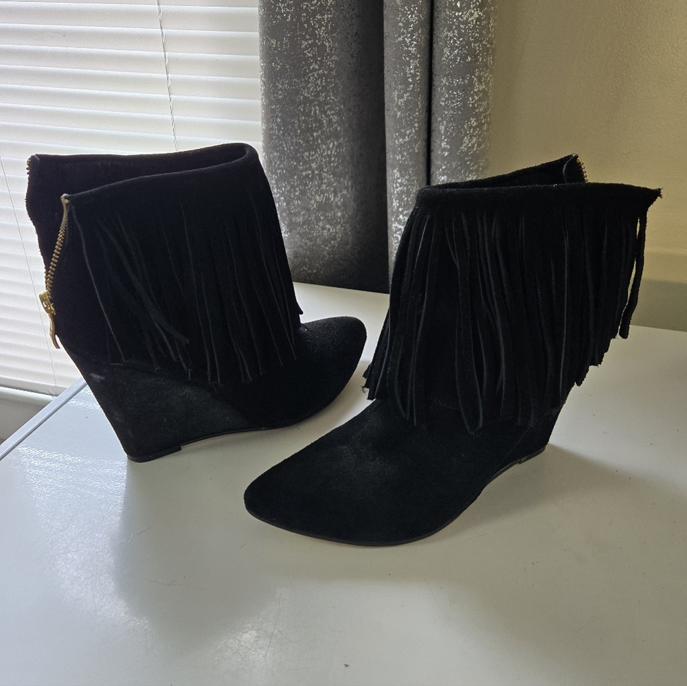 Chinese Laundry Black Fringe Ankle Booties